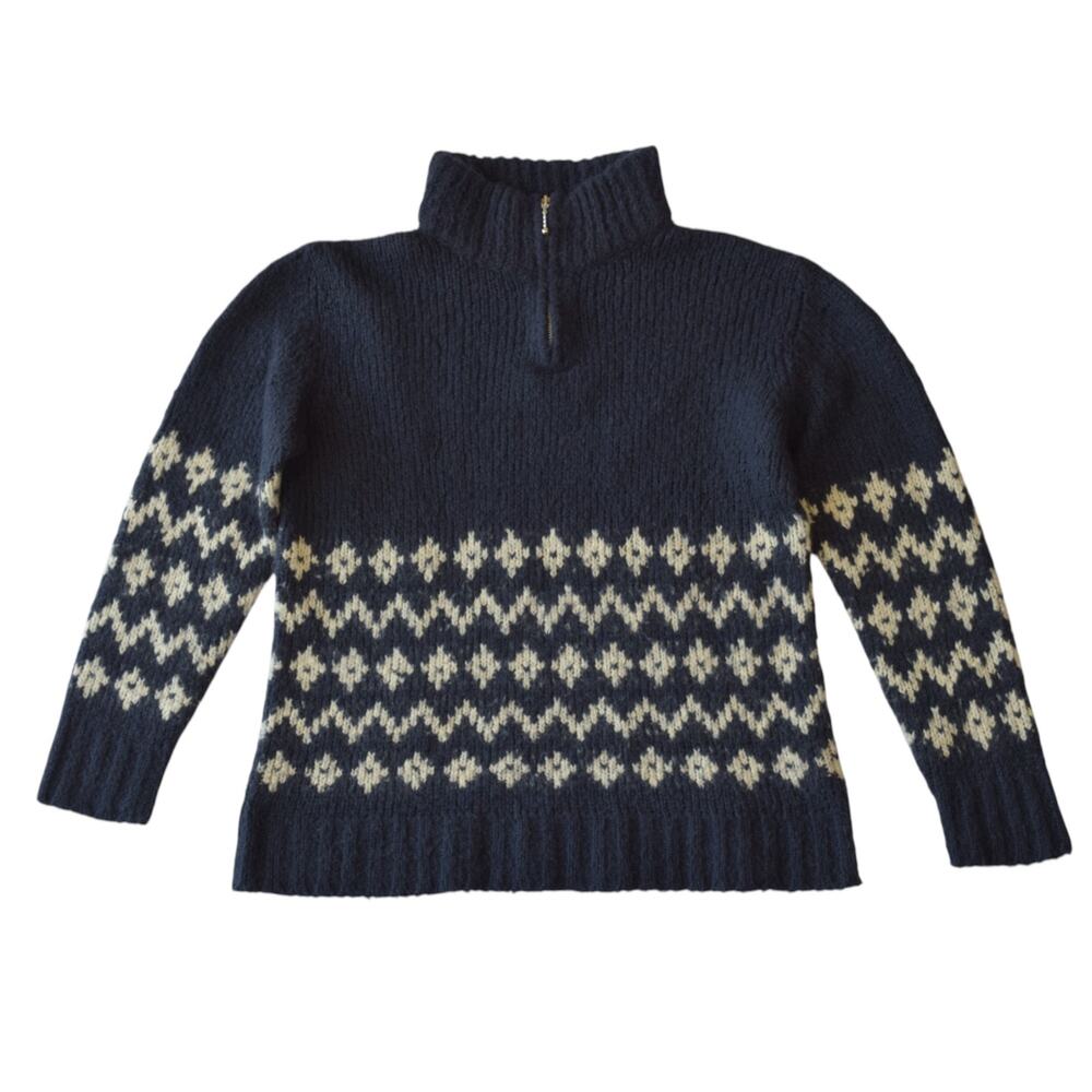 Vintage Q&A Chunky Knit Half-Zip Sweater – Nordic Fair Isle Pullover (S)